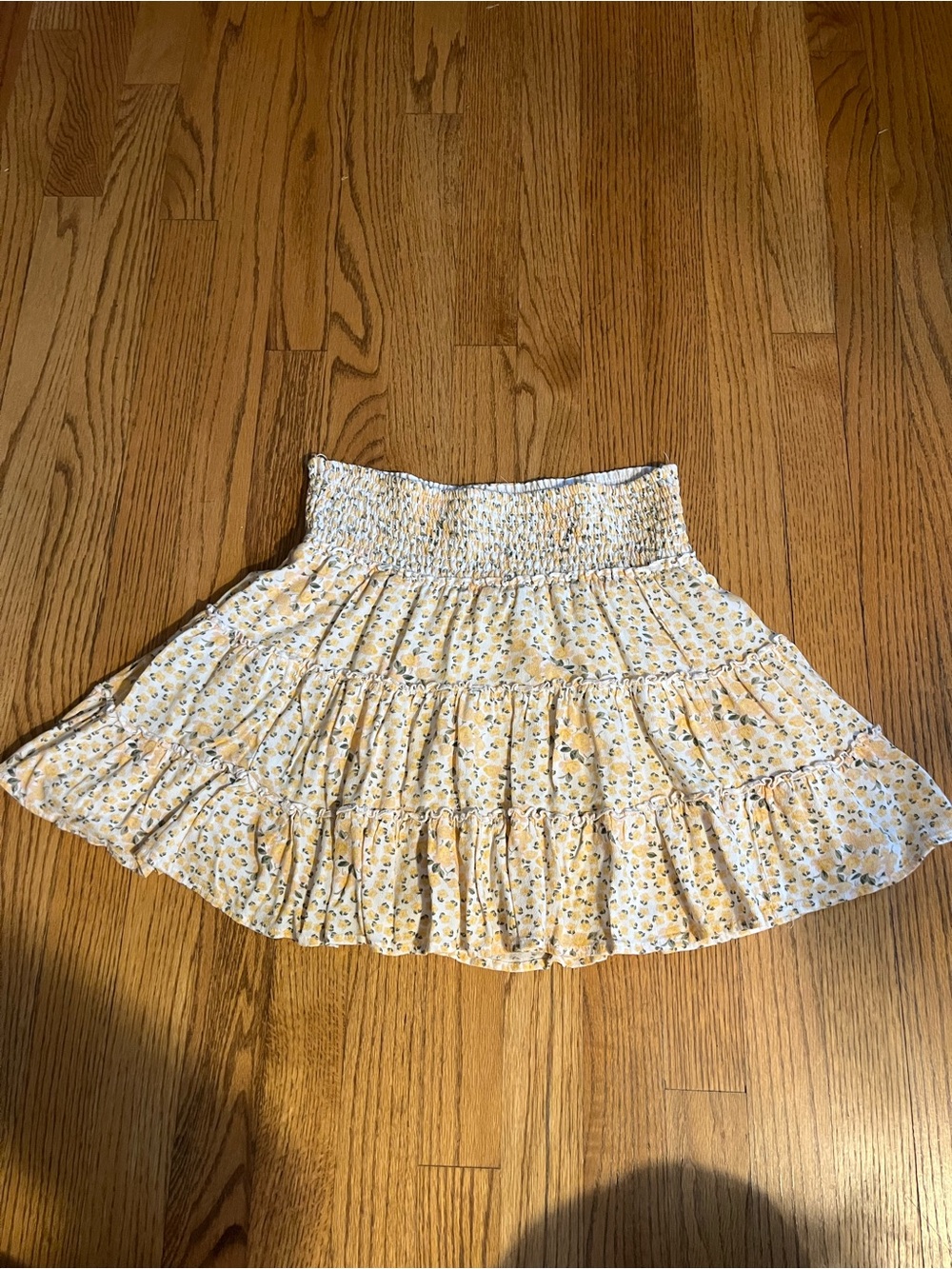 American Eagle Outfitters Yellow Floral Smocked Tiered Skirt